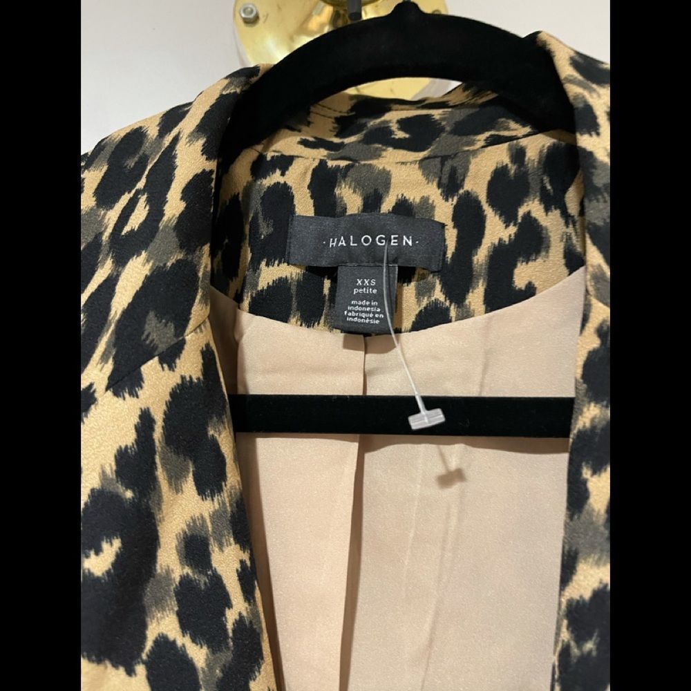 New Halogen Nordstrom Taupe Animal Print Leopard One Button Blazer XXS Petite - Picture 4 of 12